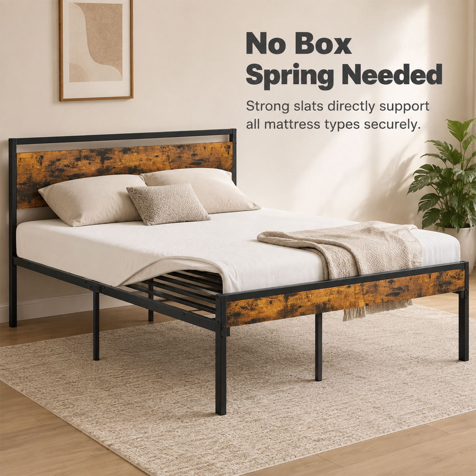 Alvantor Metal Platform Bed Frame, Mattress Foundation with Headboard and and Footboard, No Box Spring Needed Support, Noise Free, Easy Assembly