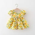 thumbnail image 2 of MIXUE Baby Girls Casual Dresses Summer Cute Floral Square Collar Short Sleeve Slim A Line Casual Dress Activewear,Yellow,6-12 Months, 2 of 4