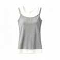 thumbnail image 4 of Women Double Layered Cami Tank Top with Built in Bra Spaghetti Strap Workout Yoga Camisole Color Block Strappy Crop Tops Going Out(Grey,XL), 4 of 4