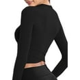 thumbnail image 2 of Hauts Courts à Col Rond pour Femmes, Croisé sur le Ventre, Manches Longues Ou Courtes, Chemise de Sport pour Yoga, Entraînement Physique, Course, Manches Longues, Noir S, 2 of 5