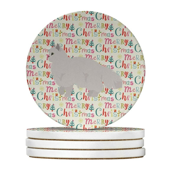 Carolines Treasures WDK2604RCS4 4 x 4 in. Unisex White Persian Style Traditional Cat Christmas Large Sandstone Coasters - Pack of 4