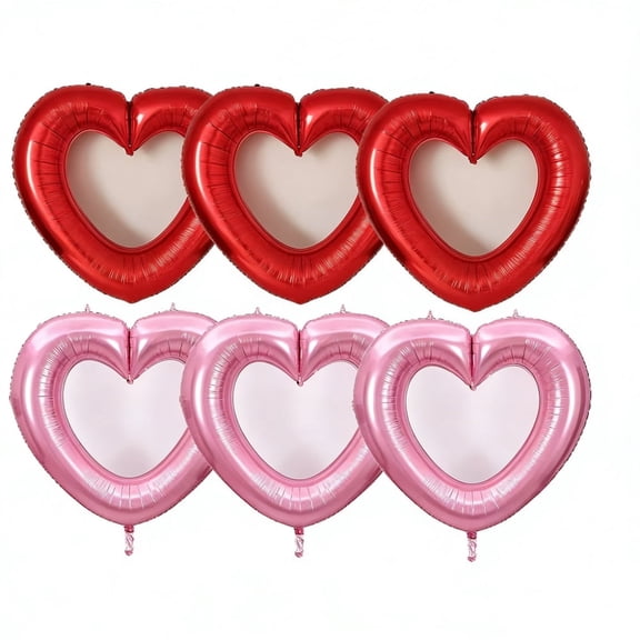 6Pcs Balloons 33-Inch Foil Heart Balloons (Red And Pink) Party Decoration Hollow Heart Balloons, Suitable For Valentine's Day, Weddings, Birthday Proposals, And Mall Or Celebration Decorations