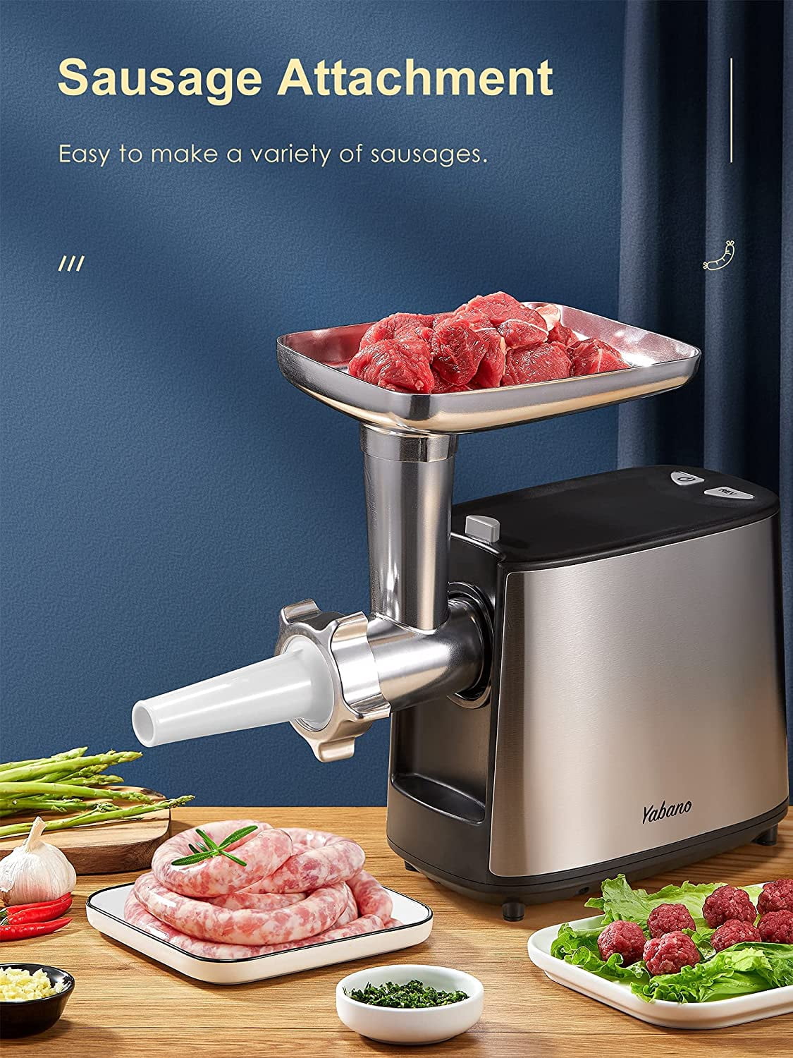 Electric Meat Grinder, Heavy Duty Meat Mincer, Sausage Stuffer Maker, Food Grinder with Sausage & Kubbe Kit, 2 Grinder Plates, Stainless Steel