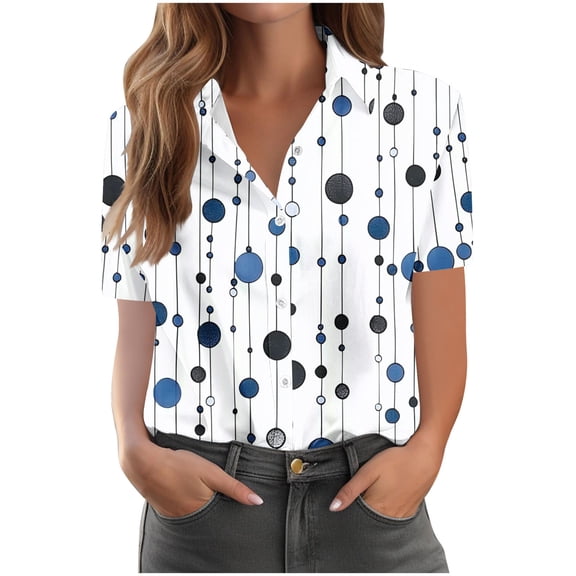 Women's Graphic Short Sleeve Button-Down Shirt - Collared Casual Print Blouse Tops for Summer & Everyday Wear Cotton Blouses For Women