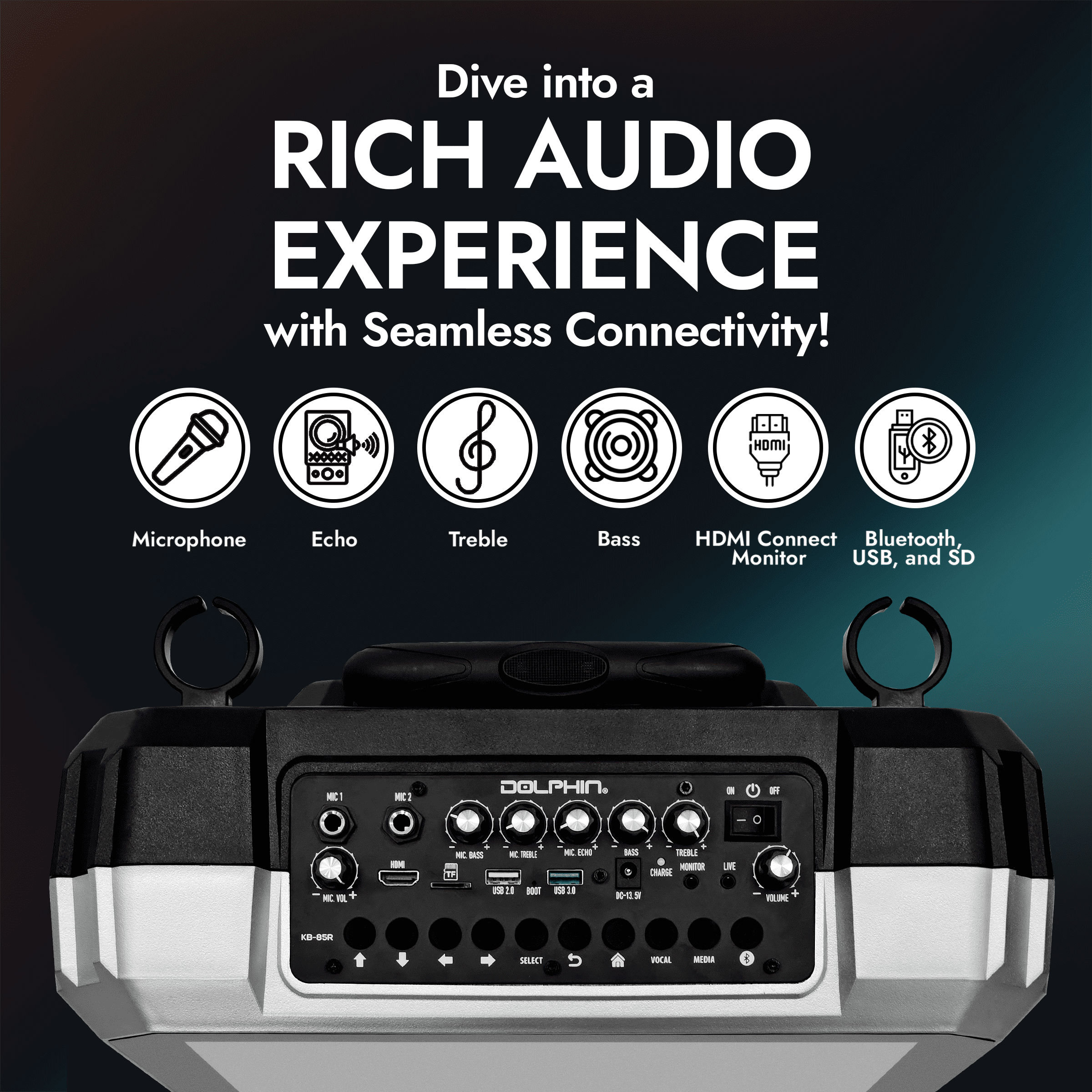 Dolphin Audio KB-85R Bluetooth Portable Karaoke Speaker with 14.1-In. Touch Screen and Wireless Microphone, KB-85R