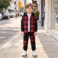 thumbnail image 2 of Gerichy Toddler Boy Clothes Fall Winter Outfit, Boys Clothes 2T 3T 4T 5T 2 Piece Plaid Hooded Button Top Pants Set for Toddler Little Kids 3T-7T, 2 of 7