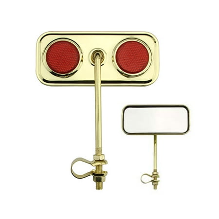 Red Beach Cruiser - Rectangle Mirror Gold Red Reflectors. Bike mirror, bicycle mirror for lowrider , beach cruiser, chopper, limo, stretch bike