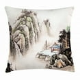 thumbnail image 1 of Ancient China Throw Pillow Cushion Cover, Chinese Landscape of Watercolor Painting Marquee in Valley Trees Sumi Style, Decorative Square Accent Pillow Case, 24 X 24 Inches, Multicolor, by Ambesonne, 1 of 2