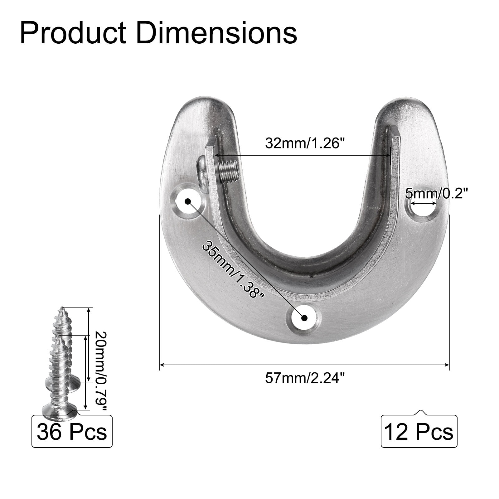 Uxcell 12Pcs Stainless Steel Closet Rod Brackets, 1.25inch Dia U-Shaped Open Type Wardrobe Holder with Screws, Shower Curtain Rod Pole End Supports Sockets Flange, Silver Tone