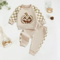thumbnail image 2 of Zshosam Fall Family Photo Outfits Kids Toddler Baby Boy Fall Clothes Print Long Sleeve Shirt Tops Elastic Waist Pants Set Fall Outfits 2Pcs,Beige 6-12 Months, 2 of 6