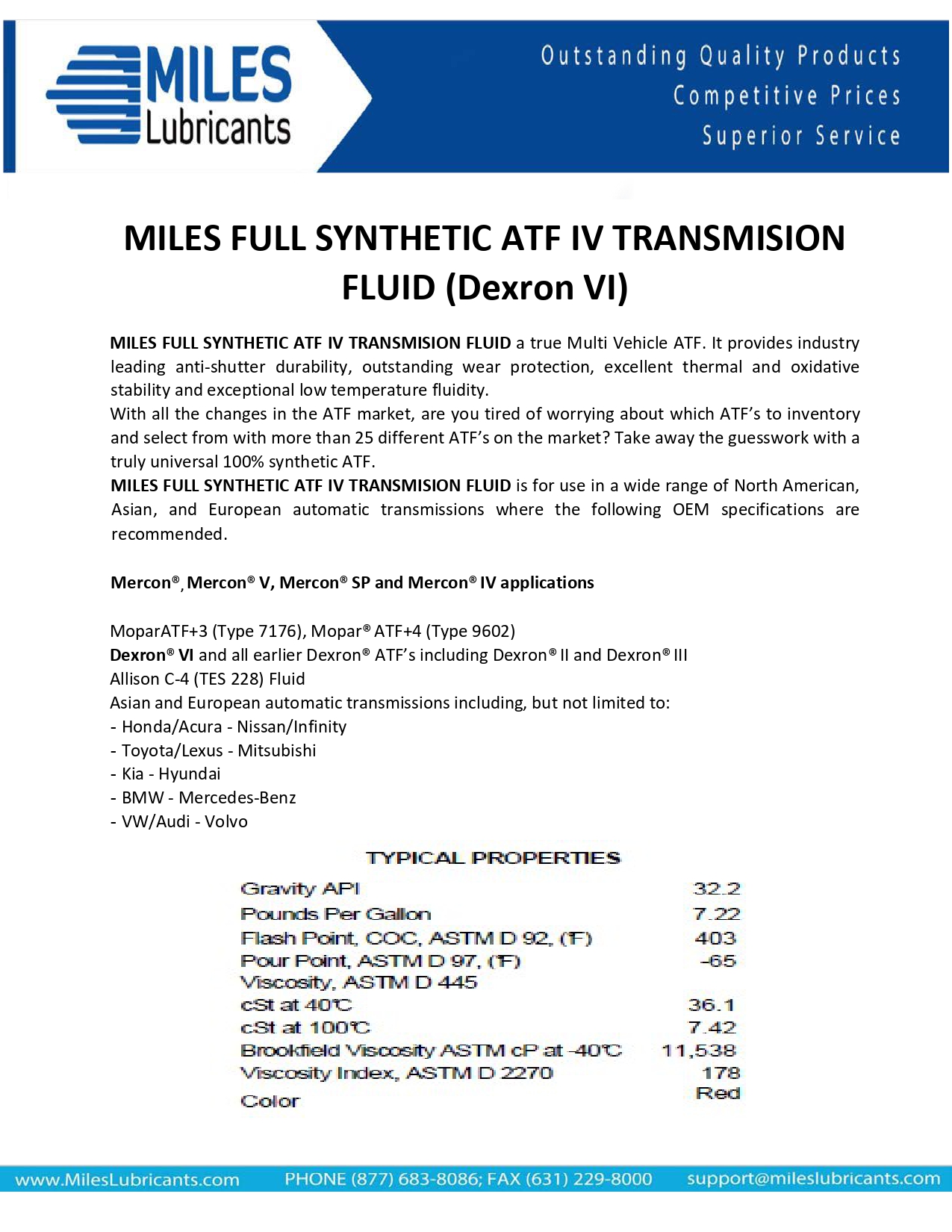 Miles Lubricants MILESYN Synthetic Automatic Transmission Fluid, 5 Gallon Pail