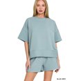 thumbnail image 1 of I AM A FASHION JUNKY Zenana Ribbed Round Neck Waist Banded Tee & Shorts Set, 1 of 3