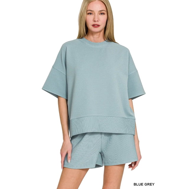 I AM A FASHION JUNKY Zenana Ribbed Round Neck Waist Banded Tee & Shorts Set