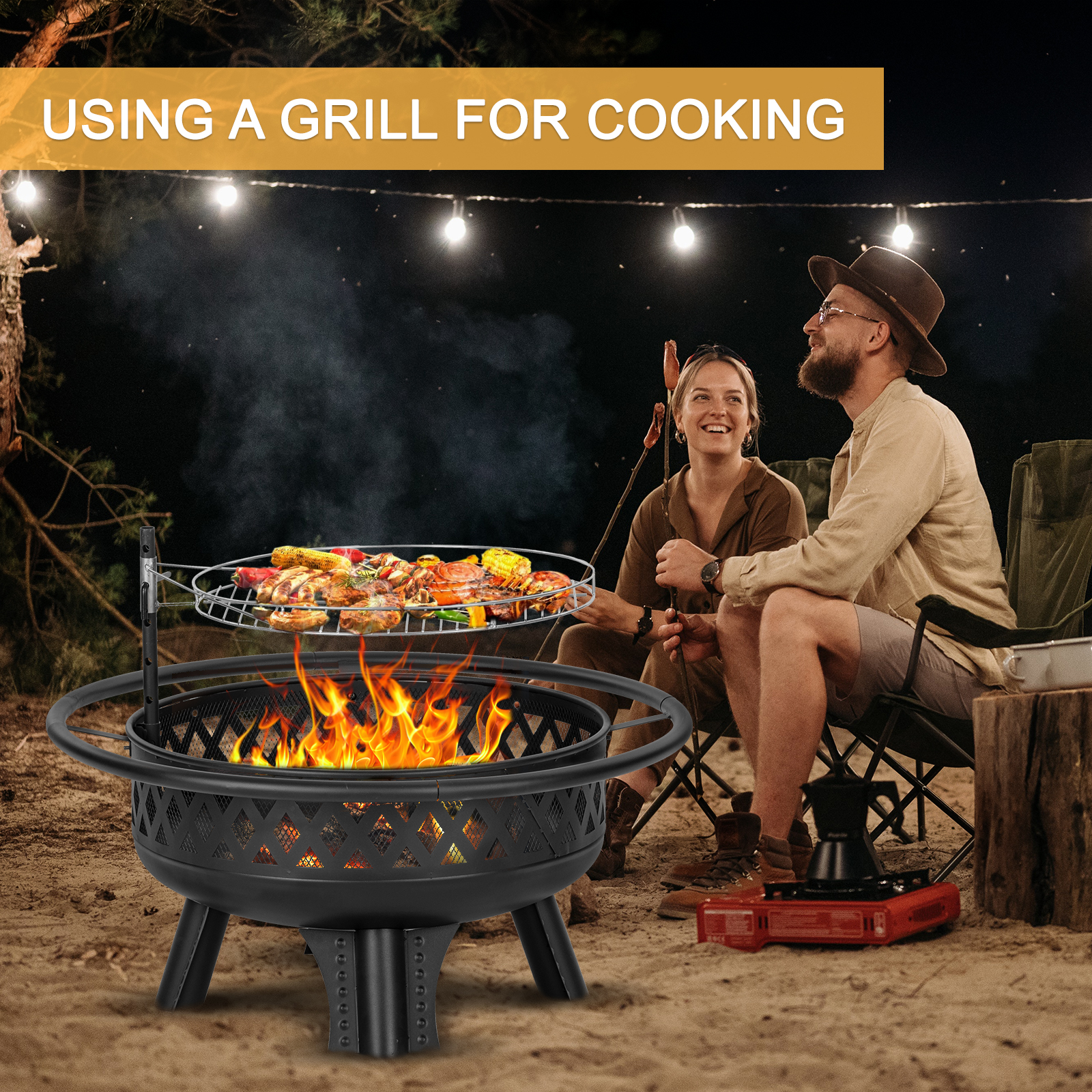 MistMo 32-Inch Wood Burning Fire Pit with Grill & Lid