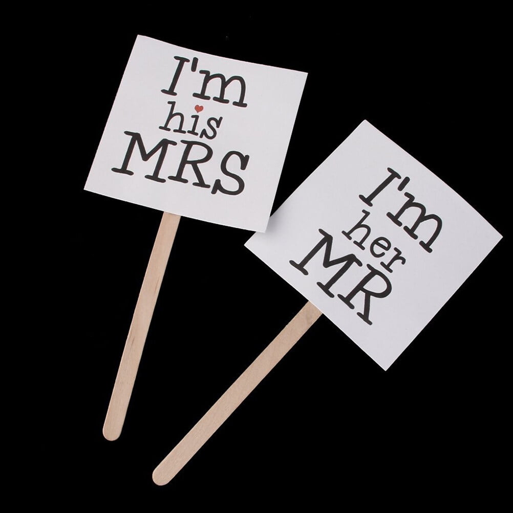 OULII Mr and Mrs Photo Props Wedding Style in White Paper for Wedding Party 1 Set
