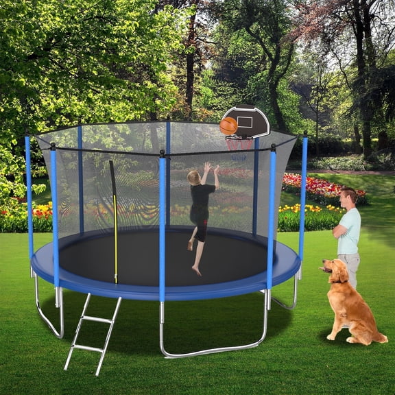 Shengchao Trade 10FT Trampoline with Safety Enclosure Net and Basketball Hoop