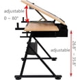 thumbnail image 3 of Height Adjustable Drafting Table, Art Desk with Stool, Wooden Craft Table Painting Desk with 2 Drawers, Drafting Table Desk with Tilting Tabletop for Home Office, 3 of 6