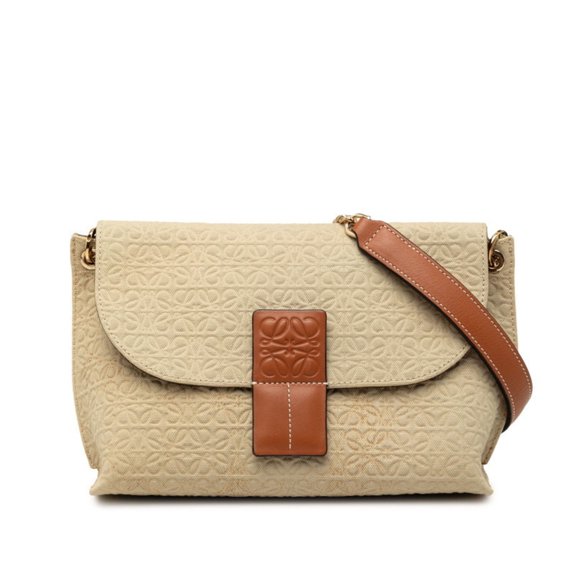 Pre-Owned Loewe Anagram Avenue Crossbody Chain Shoulder Bag, Beige Canvas Leather, Women's LOEWE