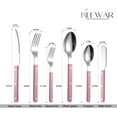 thumbnail image 2 of Rivet ABS Faux Wood Handle Silverware Set - 6-Piece Stainless Steel Flatware with Steak Knife, Fork, Spoon, Teaspoon, Dessert Fork and Butter Knife - Elegant Tableware Cutlery for Dining (Pink), 2 of 6