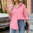 thumbnail image 2 of Vedolay Womens Button Down Shirts 2023 3/4 Sleeve Shirts for Women Tunic Tops Pink,XL, 2 of 5