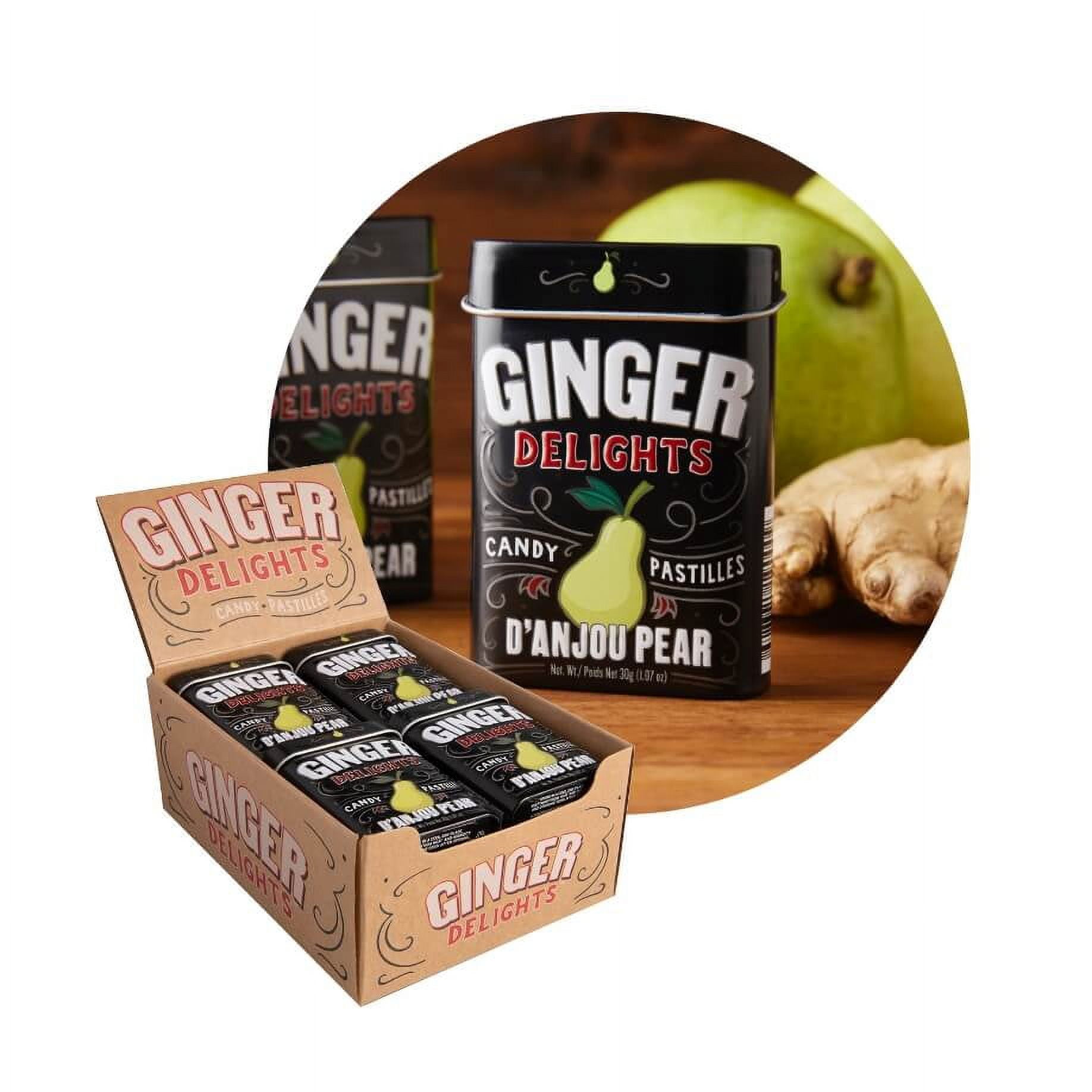 Big Sky Ginger Delights Hard Candy, D'Anjou Pear, 1.07 Ounce Tin - 12 Count Display Box