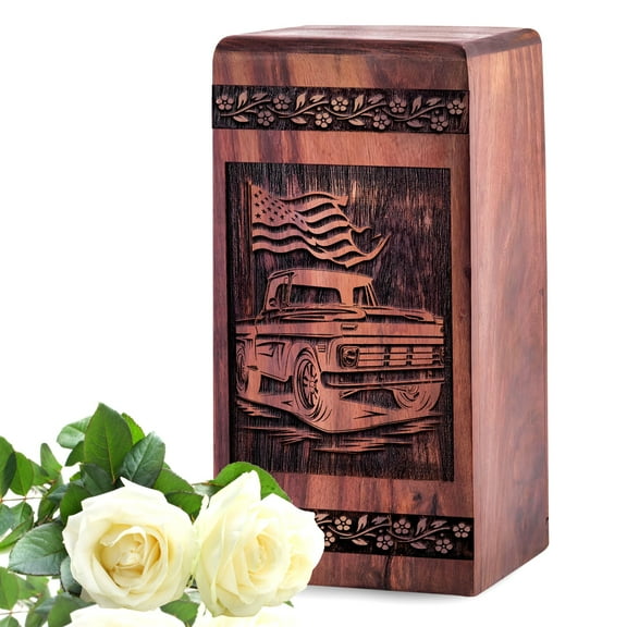 KARYLIZ Classic Car Cremation Urn - Large Wooden Cremation Urns For Ashes - Urn For Ashes Adult Male - Decorative Urns For Human Ashes - Funeral Cremation Urns - Urns For Ashes Large Male 14 Inch
