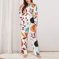 thumbnail image 3 of Kll Autumn Pumpkins Fall Leaves Print Women'S Long Sleeve Pajamas With Pants Sleepwear Loungewear 2 Set-Small, 3 of 9