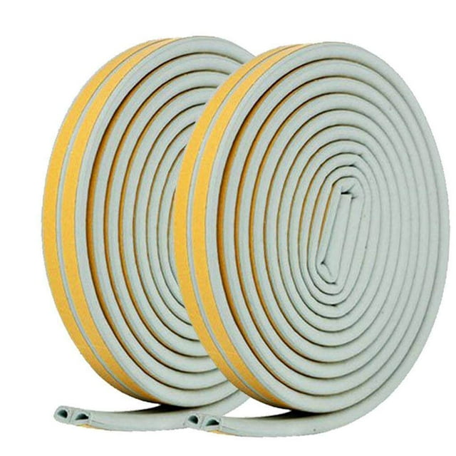 2 Rolls Weather Stripping All-Climate Strip D-Type Self-Adhesive Foam Seal Strip for Doors Windows Sound Insulation Gray