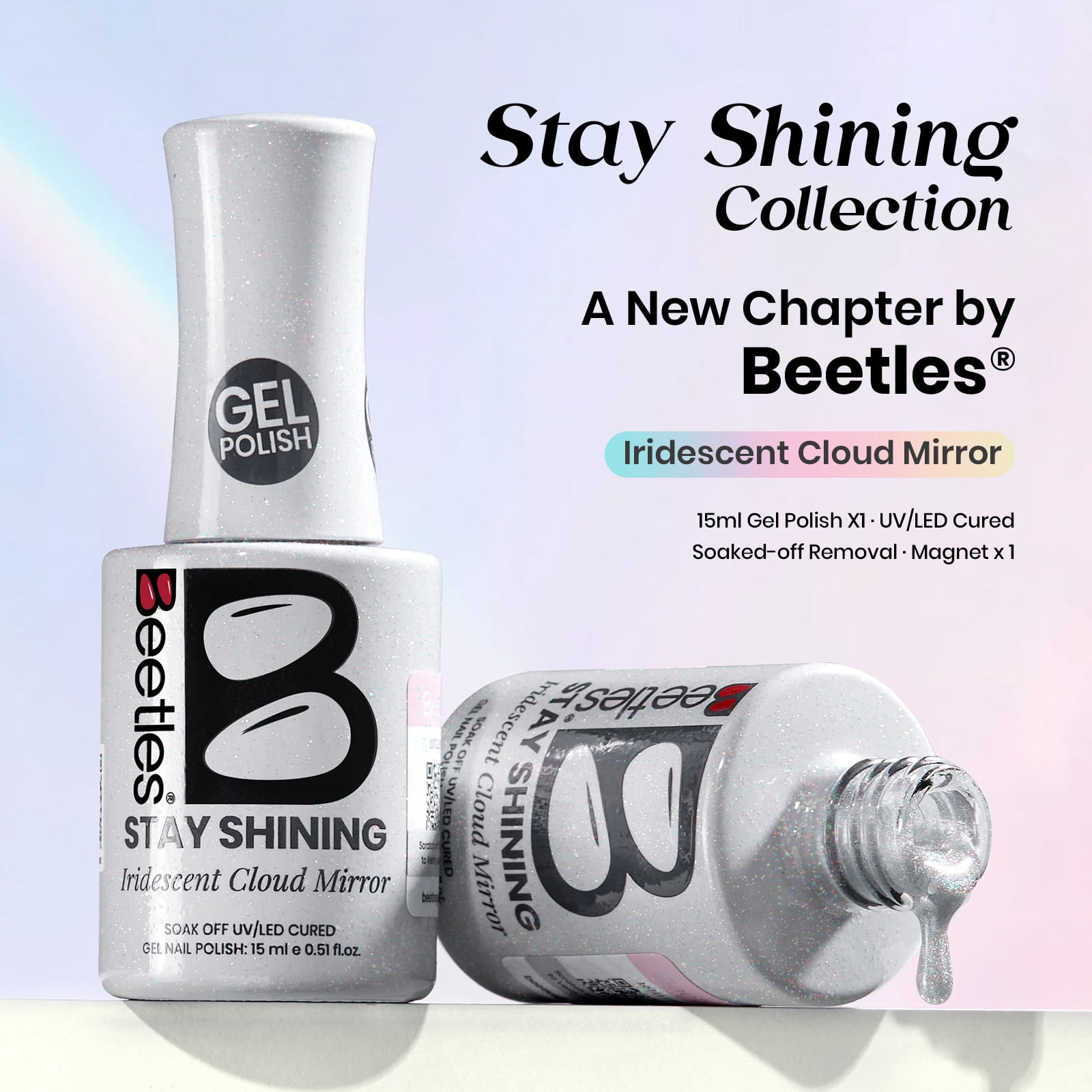Beetles Stay Shining Gel Nail Polish, Cat Eye, Iridescent Cloud Mirror, 0.51 fl oz