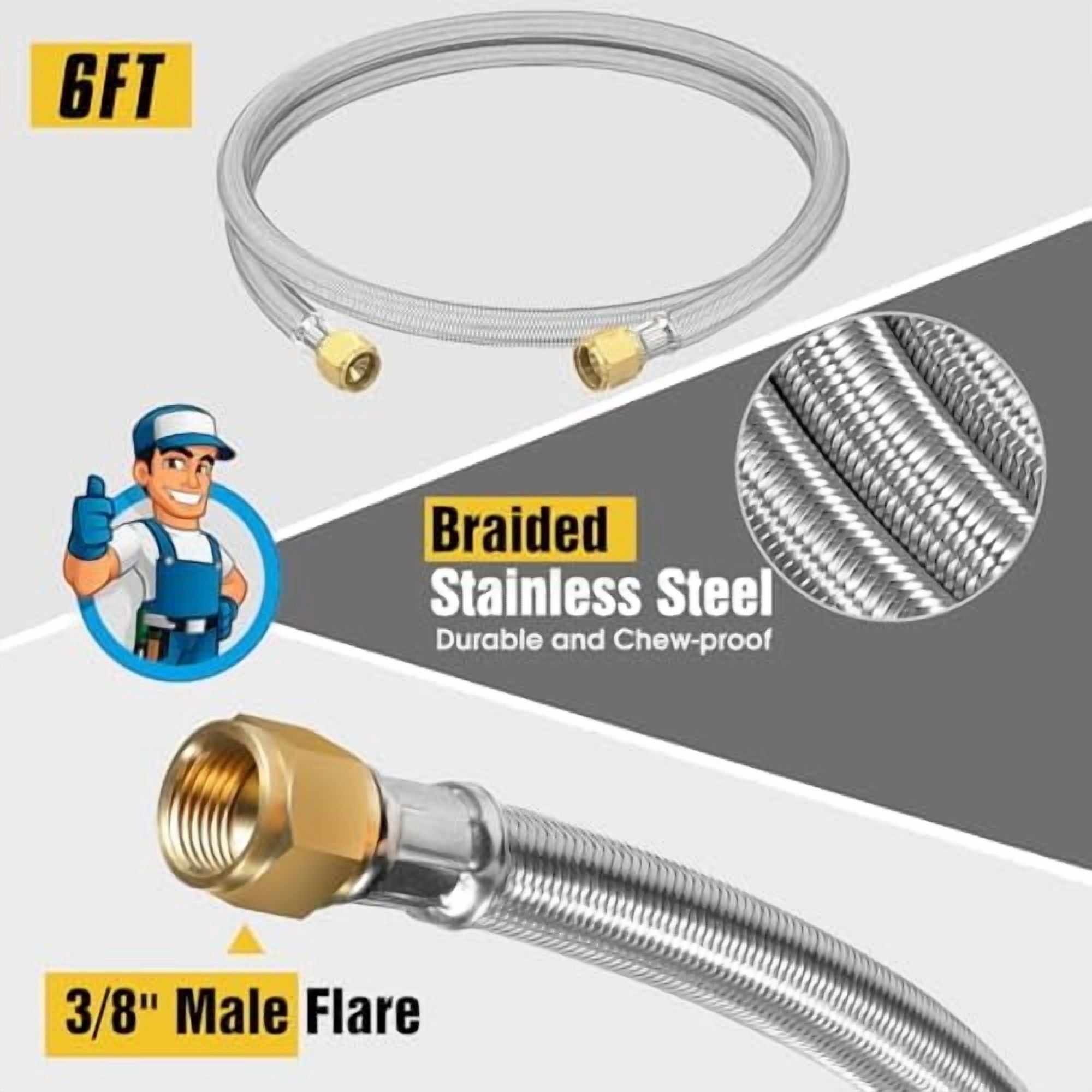 Upgraded 6 Feet High Pressure Braided Propane Hose Extension with Conversion Coupling 3/8" Flare to 1/2" Female NPT, 1/4" Male NPT, 3/8" Male Flare for BBQ Grill, Fire Pit