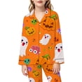 thumbnail image 5 of Afdoent Girls Pajamas Set Halloween Pumpkin Ghost Print Sleepwear Soft Long Sleeve Button-Down Sleepwear Nightwear 2Pcs Pajama Sets Loungewear Comfortable For Kids Holiday 13-14 Years, 5 of 5
