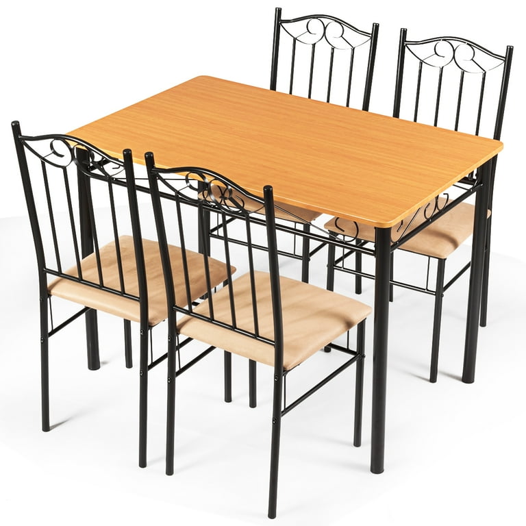 Set mobili pranzo 5 pezzi con gambe in legno di gomma, Mobili da cucina in  legno massello con tavolo 4 sedie Marrone - Costway