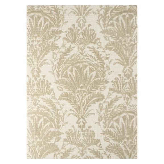NICOLE MILLER NEW YORK Mod Damask Chambray Handcrafted Area Rug, 100% Wool Rug, Taupe, 6'x9'