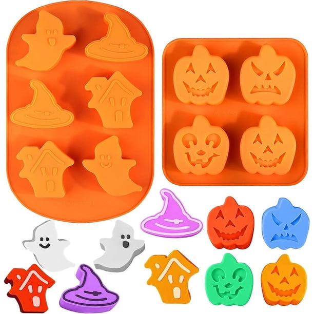 Halloween Molds Silicone, 1Pcs Pumpkin Silicone Mold & 1Pcs Ghost Molds for DIY Halloween Cakes, Candy, Jelly, Chocolate