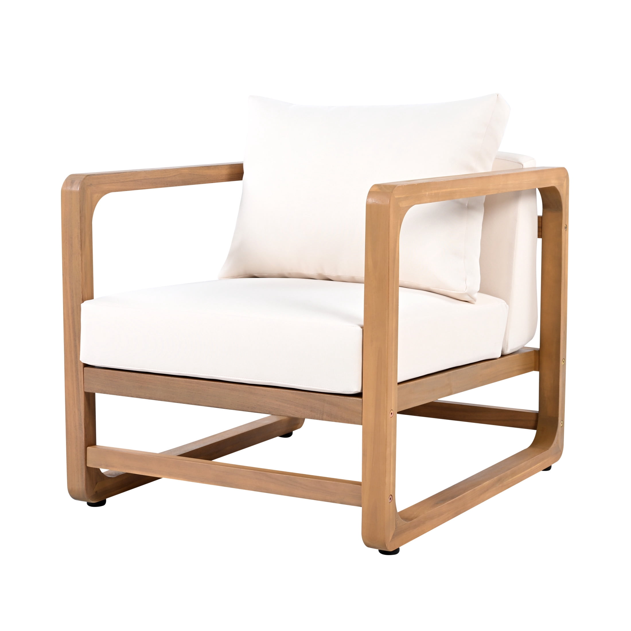 Christopher Knight Home Outdoor Chat Set, Acacia Wood Lounge Chairs & MGO Side Table, Beige Cushion