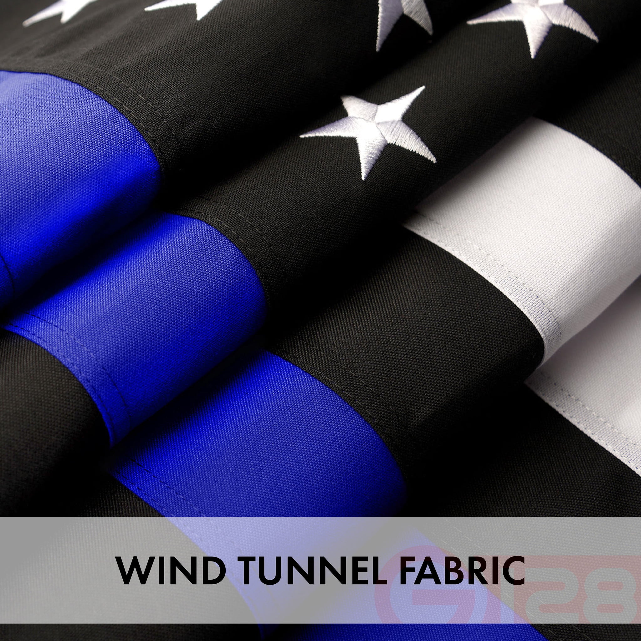 G128 - Thin Blue Line Flag Embroidered 3x5 FT Heavy Duty 220GSM Tough Spun Polyester U.S. American Flag Brass Grommets Honoring Men Women Law Enforcement Black White Blue US Flag