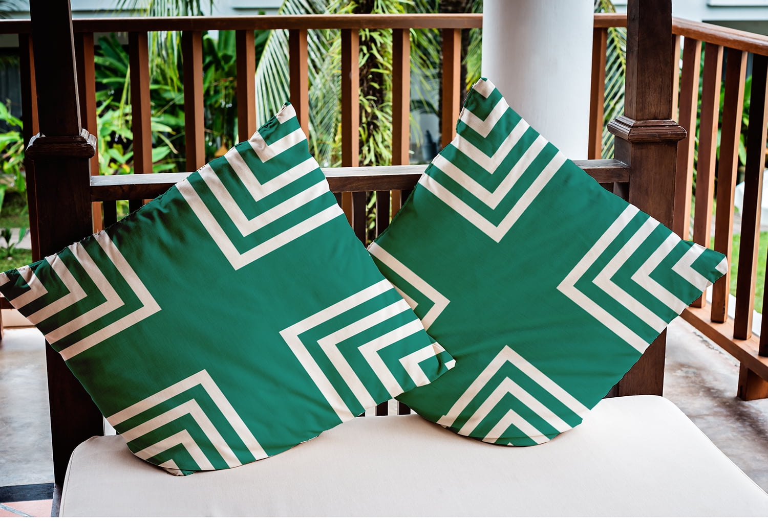 16" x 16" Simply Daisy Corner Stripes Indoor/Outdoor Pillow, Kelly Green Qty 1