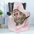 thumbnail image 4 of Birthday Soft Flannel Fleece Throw Blanket, Funny Cat Sings a Greeting Song on Pink Color Backdrop with Hearts Flowers, Cozy Plush for Indoor and Outdoor Use, 70" x 90", Baby Pink Brown, by Ambesonne, 4 of 5