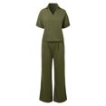 thumbnail image 3 of Women Summer V Neck Loose Short Sleeve Top Shirt With Pants Casual Large Size 2 Piece Set With Pockets Interview Pants Suits for Women Suits for Wedding Womens Suite Dress Pant Suits for Women for, 3 of 8