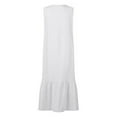 thumbnail image 4 of CHUANK Robes pour Femmes en Liquidation à Moins de 5,00 $ Robe Maxi Blanche pour Femmes Uni Col en V Sans Manches Robe à Boutons Coton Lin Longues Robes d'Été pour Femmes, 4 of 5