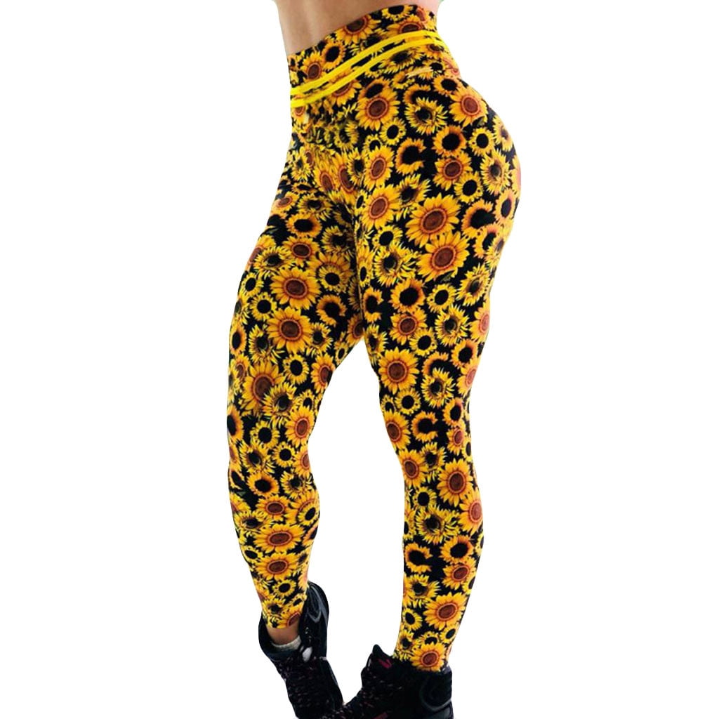 Women Sunflower Print Regular//Tall High Waisted Yoga Pants Indoor Workout Pants