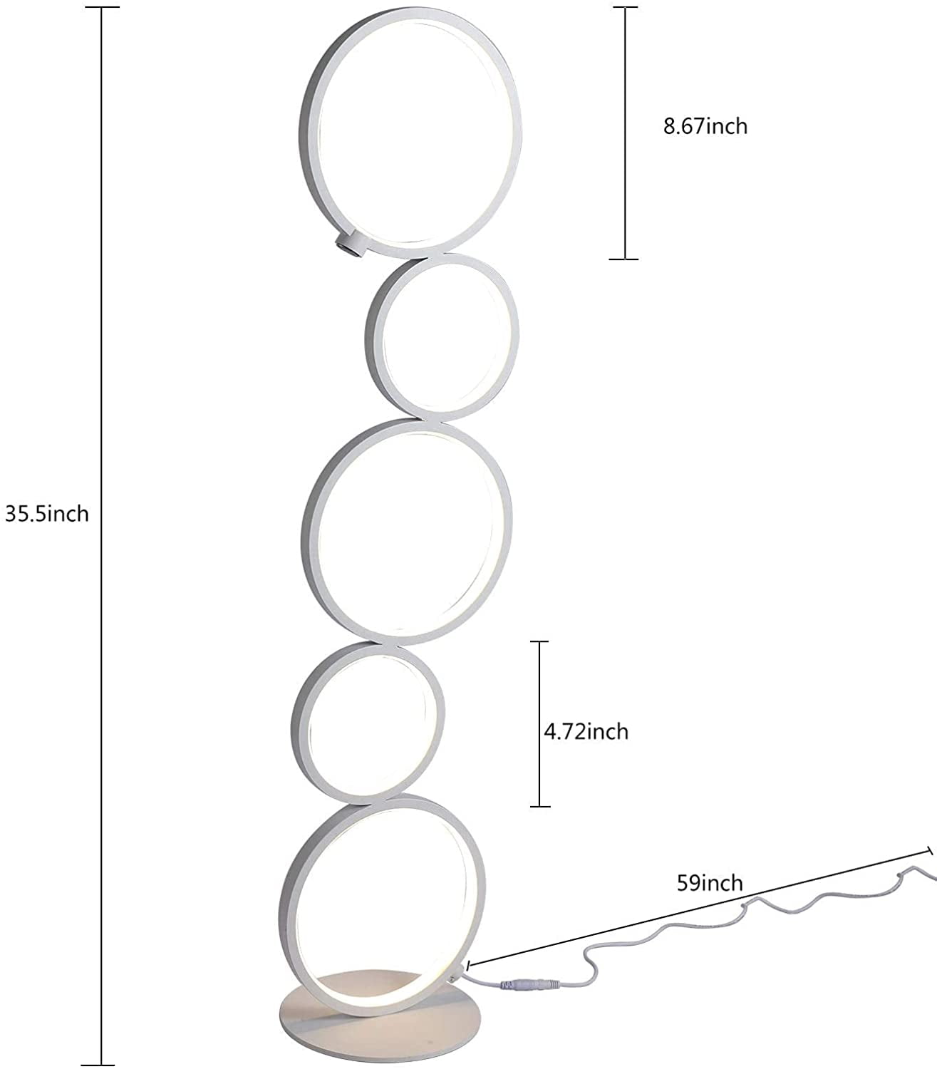MONIPA 35.5 Inch Tall LED Floor Lamp Modern Ring Style for Bedroom Living Room Kids Room Study Room Standing, 3 Brightness Levels Dimable with Touch Switch, 3000K Warm White