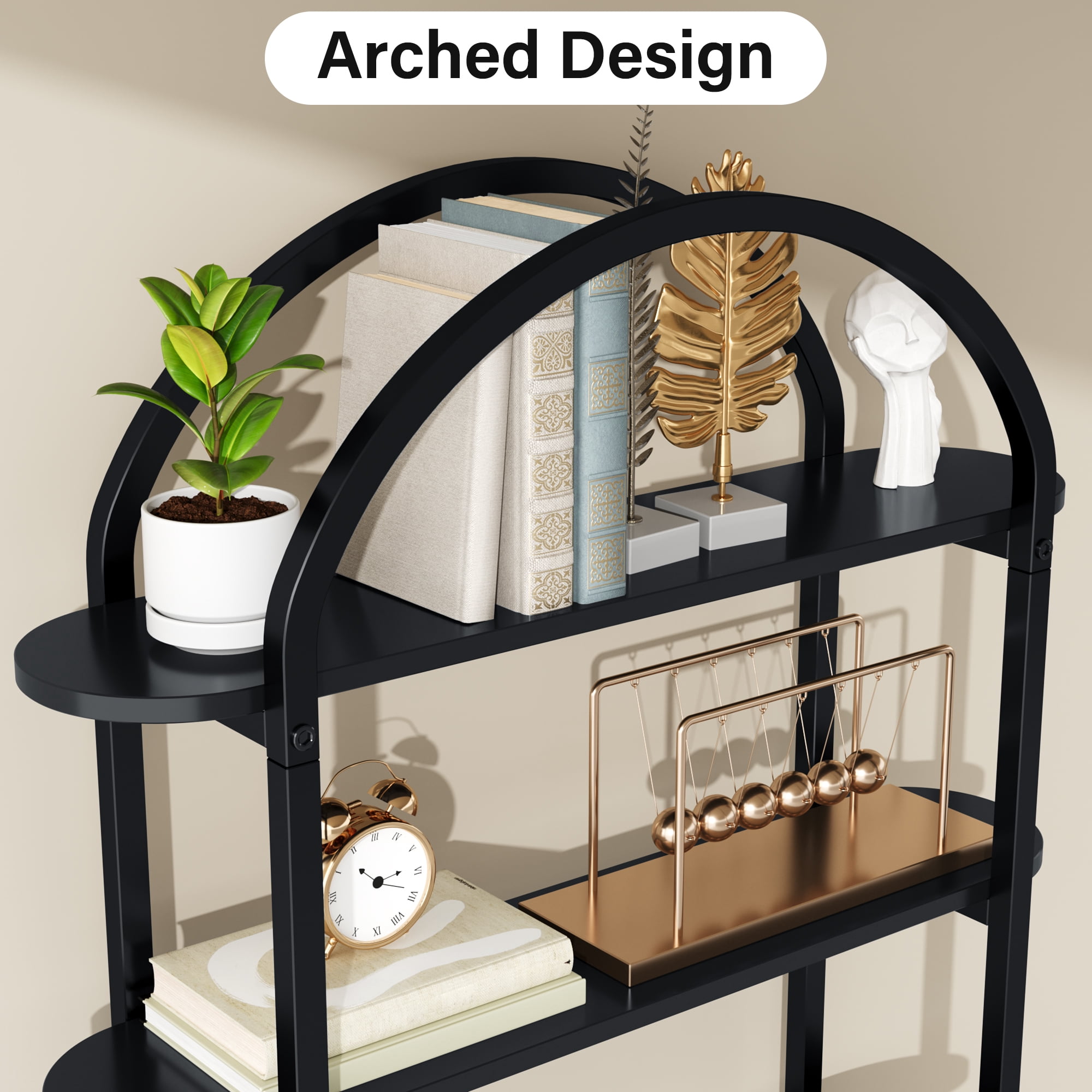 Modfurne Tall Bookshelf Arched Bookcase, Modern 5-Tier Book Shelves with Storage Organizer Living Room, Library, Home Office, Black