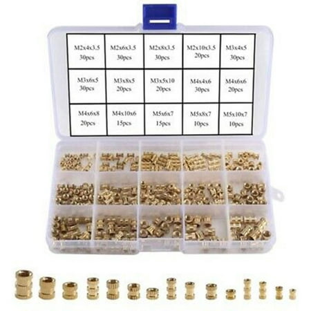 

330 Pcs Knurled Nuts M2 M3 M4 M5 Brass Threaded Insert Fastener Assortment Kit
