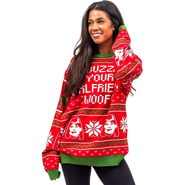 Buzz Your Girlfriend Woof Ugly Christmas Sweater Red Walmart