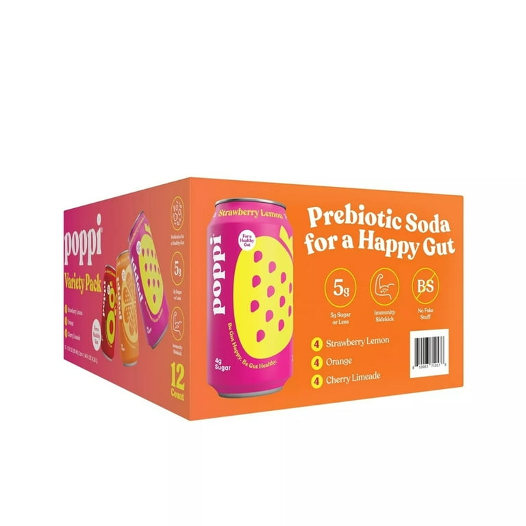 poppi Prebiotic Soda Variety Pack, 12 oz Cans, Pack of 12, Gut