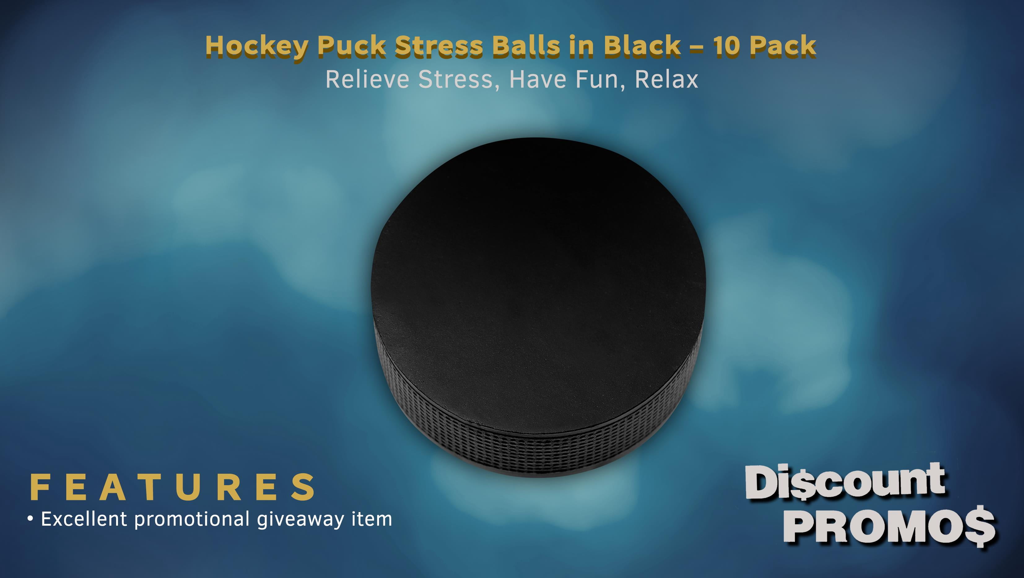 10 Hockey Puck Stress Balls Pack - PU Foam, Soft, Squeezable - Black