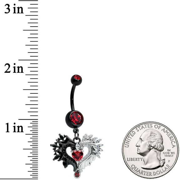 Body Candy Womens Black Anodized Steel Navel Ring Piercing Red Accent Wing Heart Dangle Belly Button Ring
