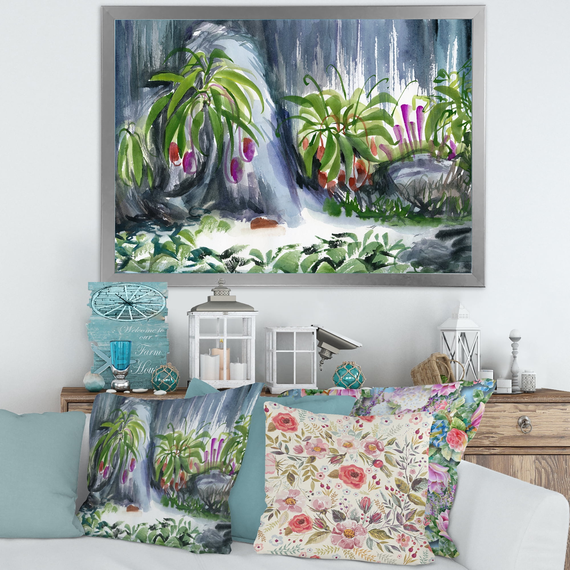 Designart 'Abstract Tropical Plants Oasis' Farmhouse Framed Art Print