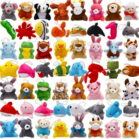 56 Pack Mini Plush Animals Toys Bulk, Small Stuffed Ocean Animal Toy Set, Keychain Decoration for Claw Machine, Birthday Party Favor, Goodie Bag Fillers, Christmas, Classroom Prize Bo